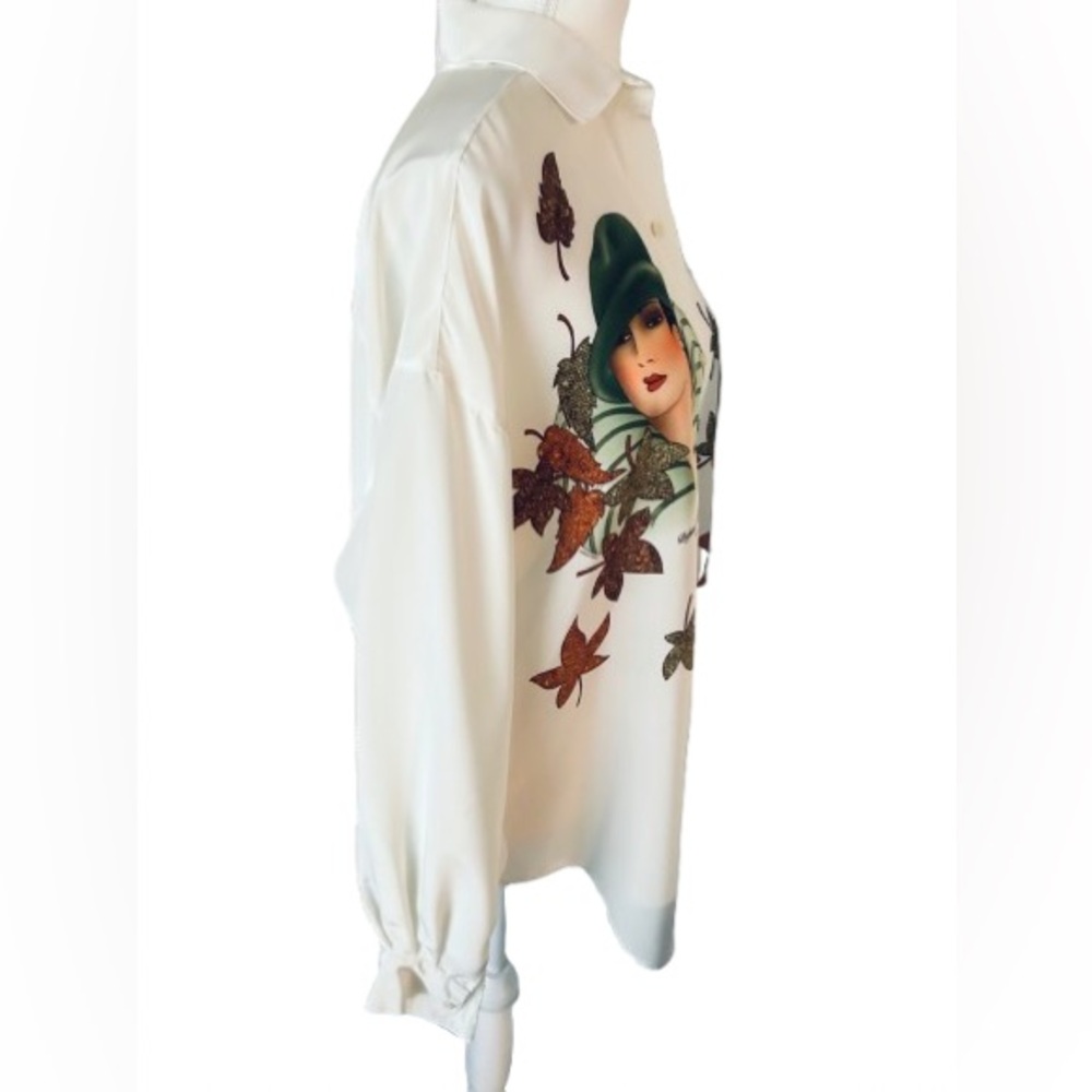 Stunning Autumn DEFENSE B’AFFICHER Blouse Leaf Medium Fall Shirt Top Vintage 90s - Picture 5 of 16